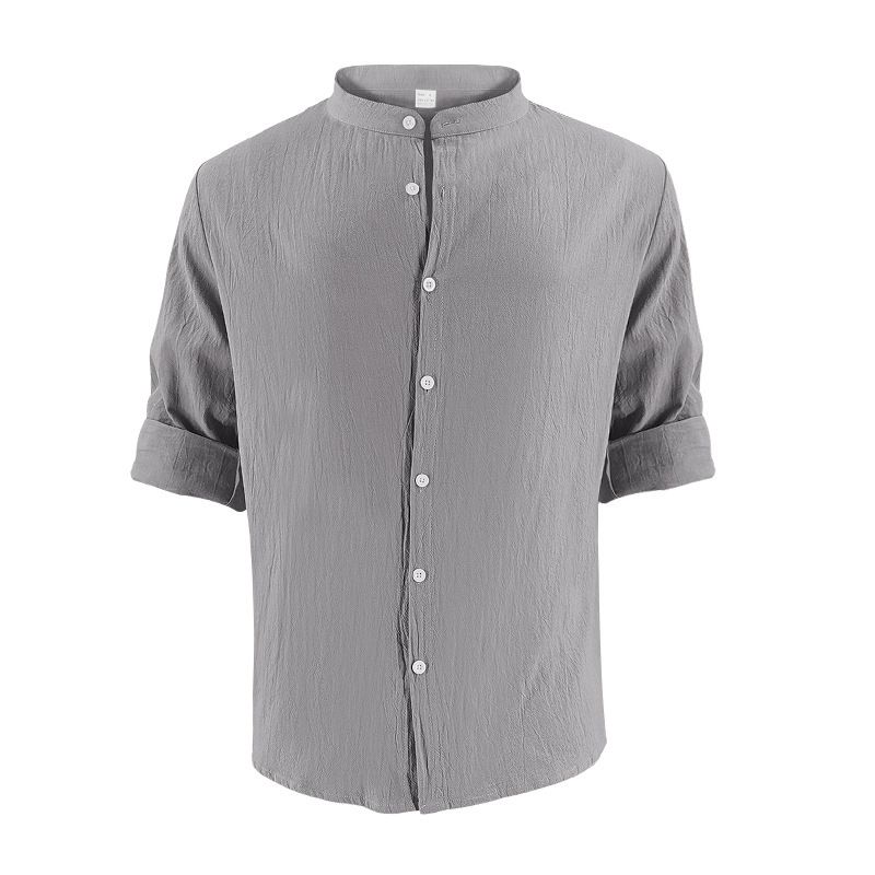 Camicia da spiaggia a maniche lunghe, semplice, traspirante, in lino, casual e ampia, da uomo, stile hawaiano, stile transfrontaliero americano._voghion.com