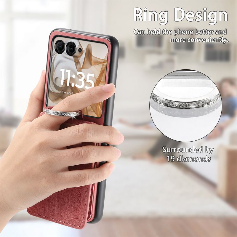 TechGlobe Compatible With Moto Razr60 Diamond-Encrusted Ring Phone Case Wallet Coin Purse Card Slot Razr60Ultra Cover_voghion.com
