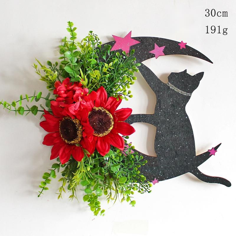 Hong Kong Love Halloween Moon Cat Wreath Door Hanging Decor Dead Branch Kitten Vine Atmosphere Decoration_voghion.com