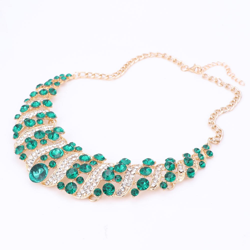 Hochzeit Braut-Accessoires Statement-Schmuck-Sets für Frauen Strass Kristall Halskette Ohrringe Urlaub Party-Sets_voghion.com