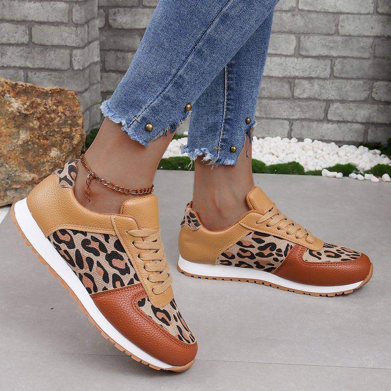 SHLIANG Kadın Spor Ayakkabıları Günlük Düz Bağcıklı Açık Hava Koşu Tenis Deri Moda Baskılı Nefes Alabilir Vulkanize Ayakkabı_voghion.com