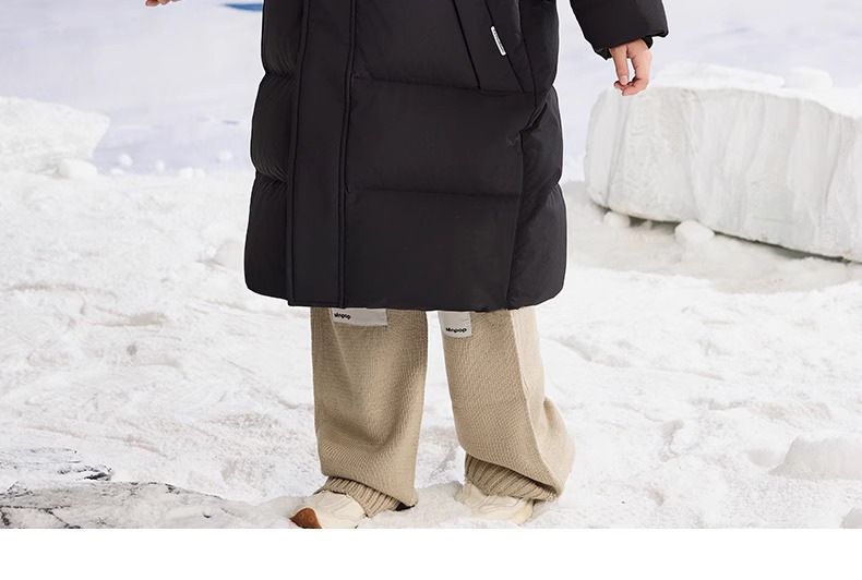 Kids' Long Winter Puffer Coat – Thickened Polyester Jacket With Detachable Hood For Boys & Girls (120-170cm, Black/Red/White, Windproof & Soft)_voghion.com