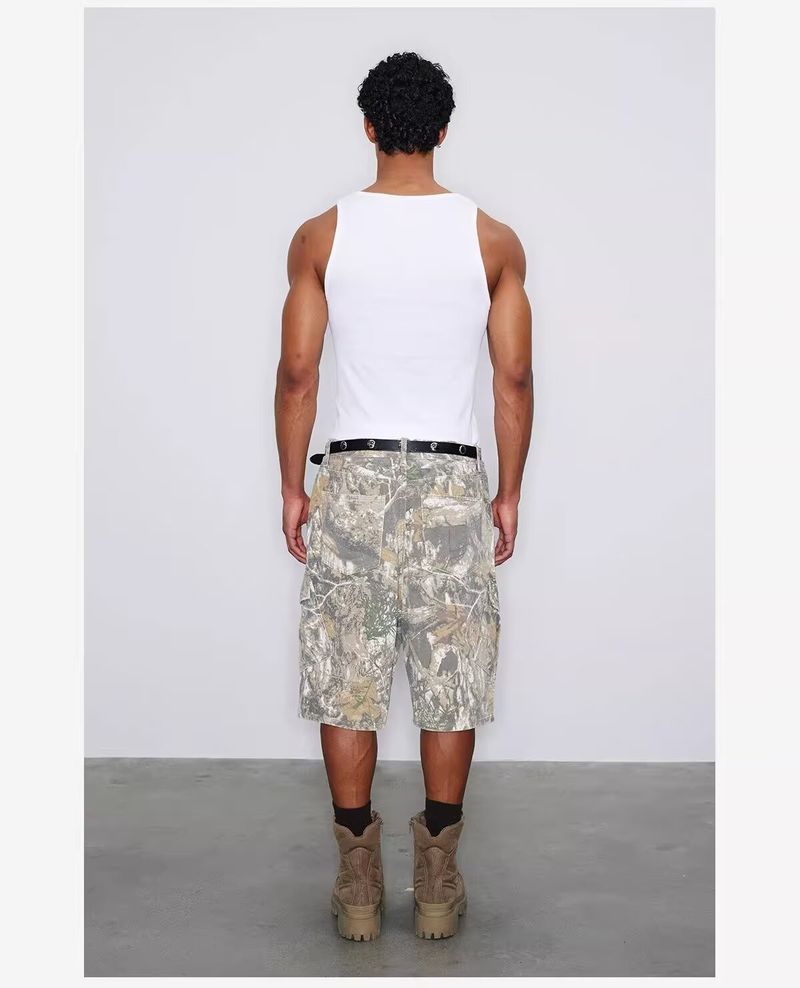 Europäischer und amerikanischer Cross Border Retro Street Harajuku Leaf Camouflage Print Lose Arbeitskleidung Casual Shorts Kurze Hosen Männer und Frauen Sommer_voghion.com