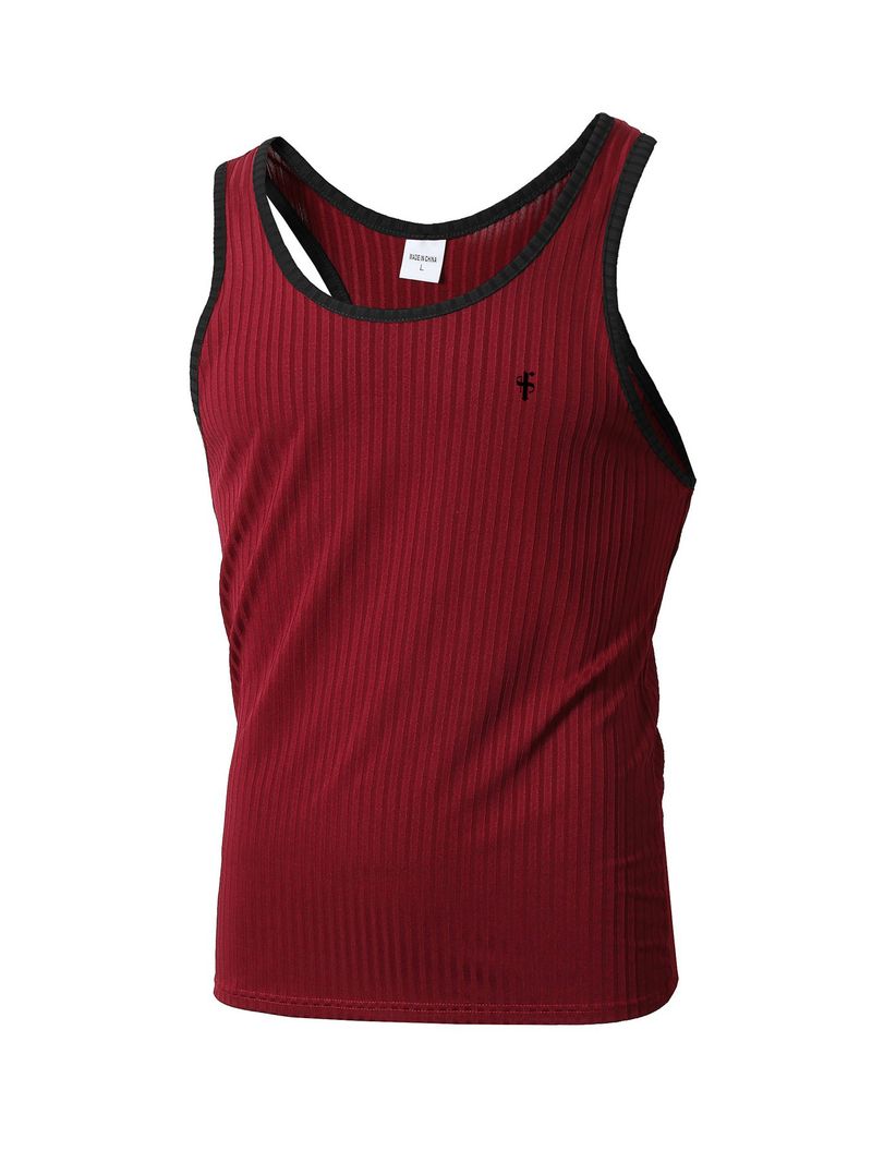 Roupas masculinas, novo colete esportivo de verão para fitness, respirável, listrado vertical, elástico masculino, secagem rápida, em formato de I, sem mangas, com fundo rosqueado_voghion.com