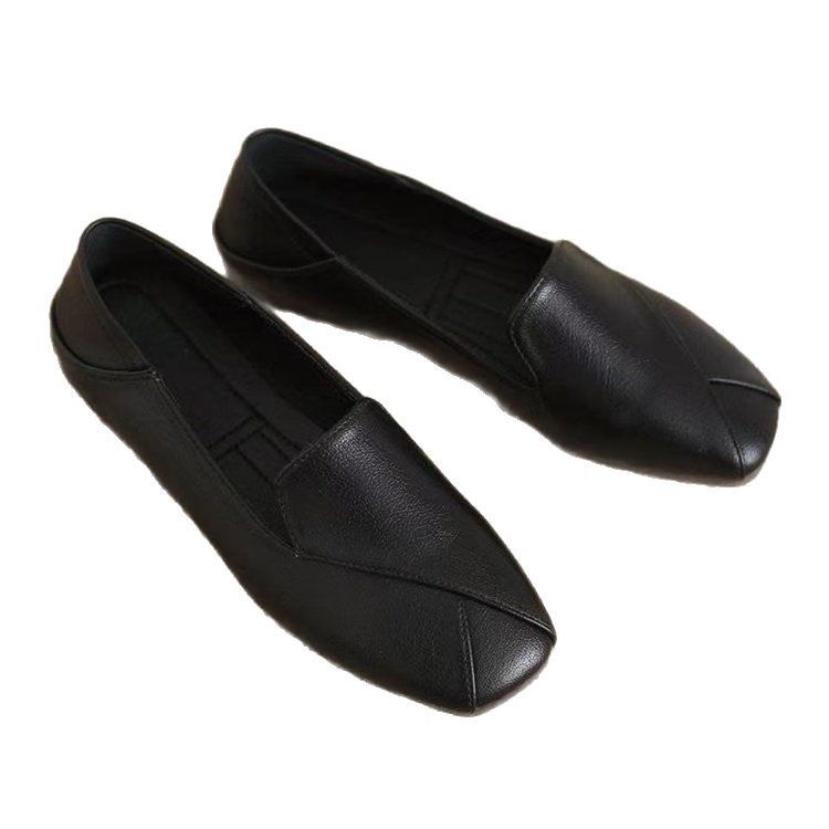 Square-headed Single Shoes Female Lazy Person Pedals British Shoes Trendy Soft-soled Fairy Small Leather Shoes_voghion.com