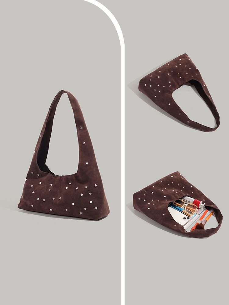 Borsa a tracolla Niche Design con motivo a stella e texture satinata, stile femminile, semplice e alla moda, versatile, casual e quotidiana._voghion.com