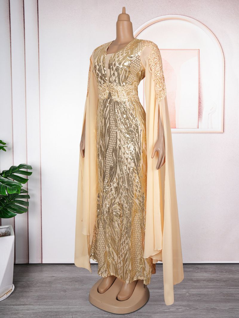 Damenbekleidung Mode Damen V-Ausschnitt Kleid Übergröße Langes Kleid Partykleid_voghion.com