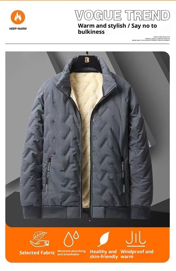 NOKOMETA Winterjacke aus Lammwolle, locker geschnitten, große Größe, Samt, wattiert, dick, winddicht, wasserdicht, warm, Herrenjacke mit Baumwollwattierung_voghion.com