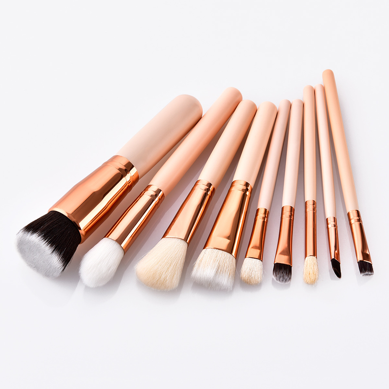 9 Stück Make-up-Pinsel, Beauty-Tools, großer flacher Kopf, Lidschattenpinsel, Hautfarbe, Holzgriff, Set, Make-up GUJHUI_voghion.com