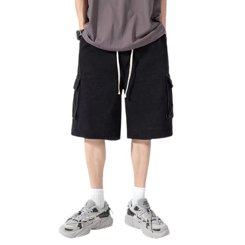 Cargo-Jeansshorts, lockere, gerade Hose für Herren im Sommer, trendiger Marken-Elastikbund, lässige Cropped-Hose in großen Größen_voghion.com