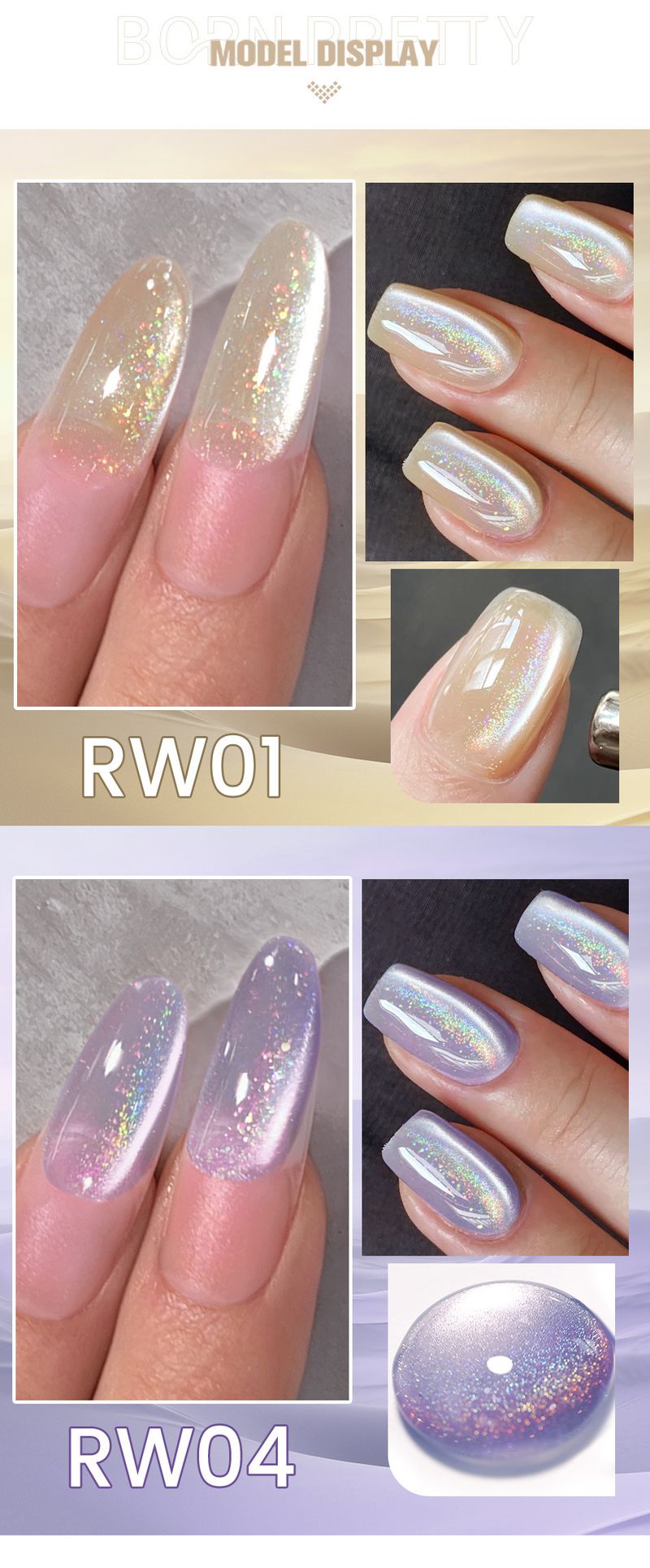 BORN PRETTY Gel Occhi di Gatto Arcobaleno Trasparente Ghiaccio - Smalto per Unghie Camaleonte Illuminante e Brillante con Glitter Olografico_voghion.com