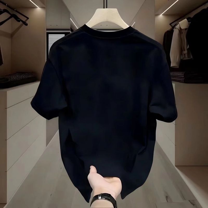 Herrkläder Kraftig bomull, kortärmad t-shirt Herr sommar Nytt moderiktigt tryckt rund halsringad micro lös All-match Casual halvärmad topp_voghion.com