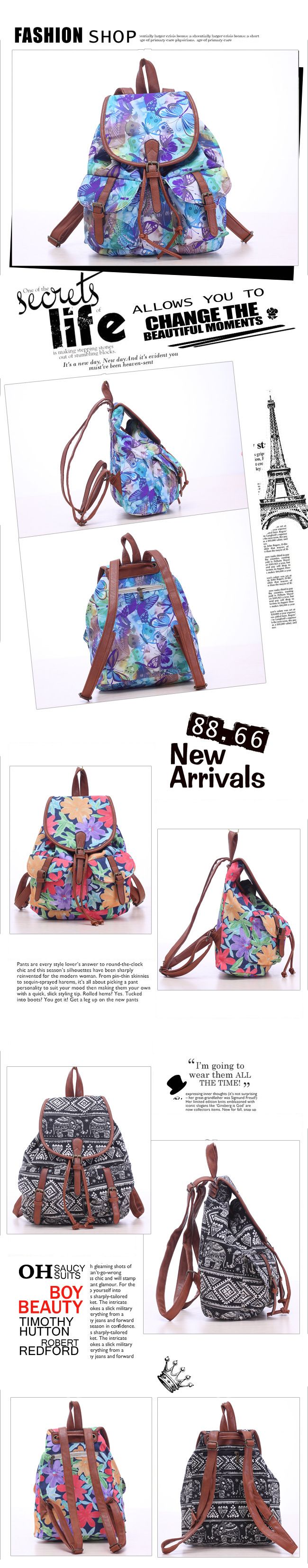 Summer and autumn women's casual backpack printed canvas schoolbag_voghion.com