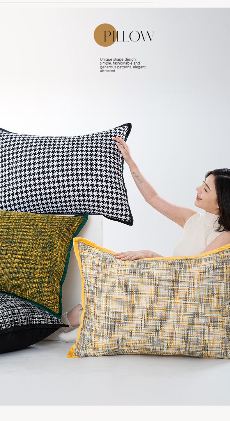 Houndstooth Throw Pillow Covers - Black & Orange Luxury Cushion Covers For Sofa Modern Geometric Pillow Cases (Zipper Closure No Insert Included)_voghion.com