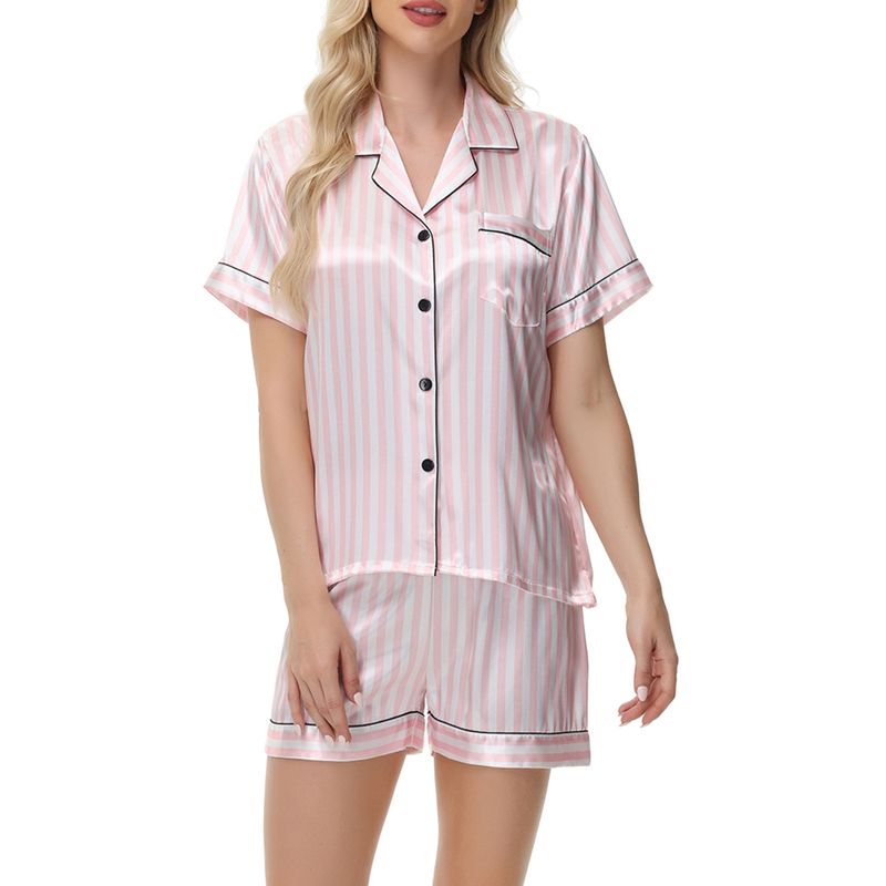 Loungewear für Paare, bedruckt, gestreifter Pyjama für Damen, lange und kurze Ärmel, Satin, große Größe, Heimkleidung_voghion.com
