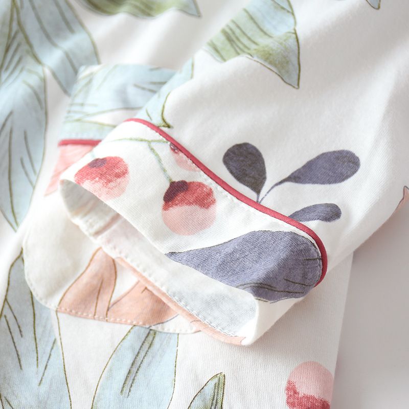 Frühlings- und Herbstpyjama aus reiner Baumwolle für Damen, gestrickte Baumwolle, langärmelige Hose, Heimkleidung, Anzug, Revers, lässige Strickjacke, große Größe, elastisch_voghion.com