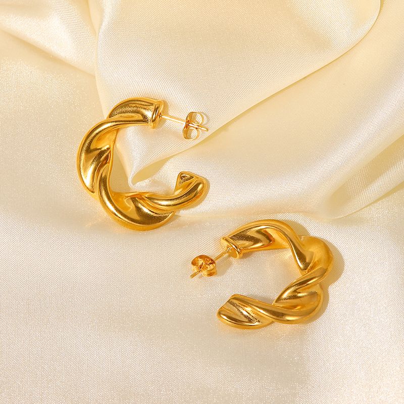INS Fashion placcato oro C-Ring matrimonio geometria acciaio inossidabile anello intrecciato orecchini gioielli da donna_voghion.com
