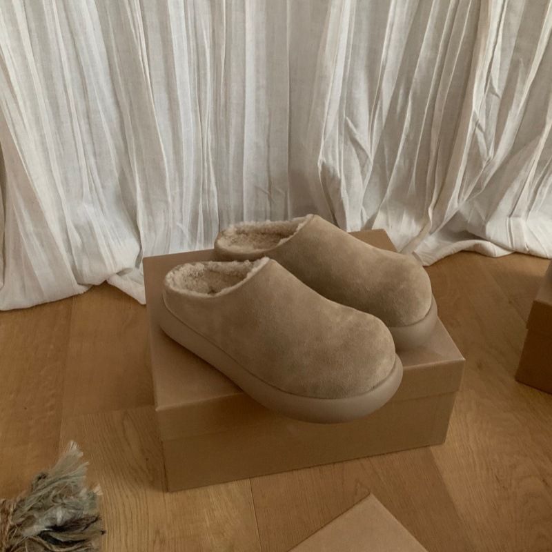 Internet Celebrity Style Thick-Soled Little Potato Plush Lined Shoes Warm Slip-On Half-Slip Snow Boots For_voghion.com