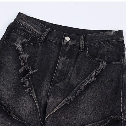 BAGGY JEANS American Distressed Spider Web Jeans mit ausgefranstem Saum für Herren im Streetstyle mit lockerer Passform und langen Hosen_voghion.com