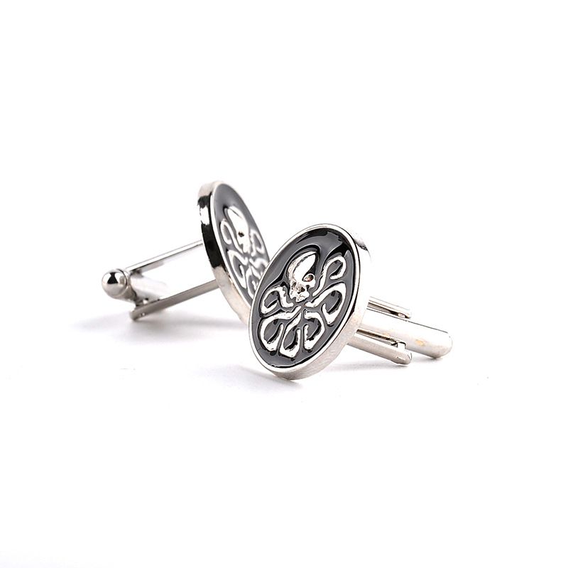 Gemelos de camisa para hombre con diseño de calavera tótem y diamantes de cristal redondos._voghion.com
