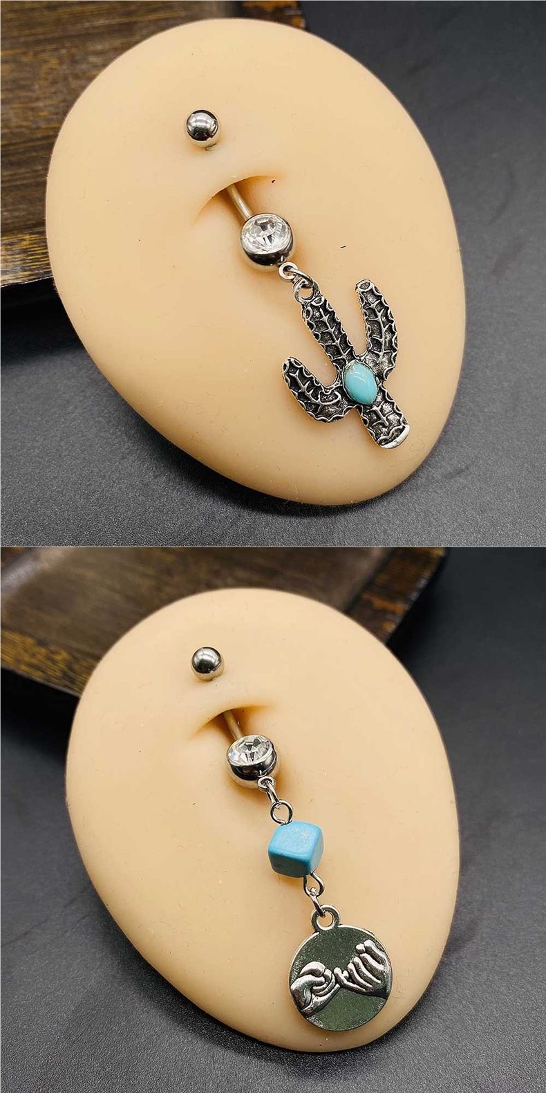 Nuovo piercing all'ombelico con ciondolo a forma di piuma turchese in acciaio inossidabile, a forma di cactus, farfalla, cuore, stella marina_voghion.com