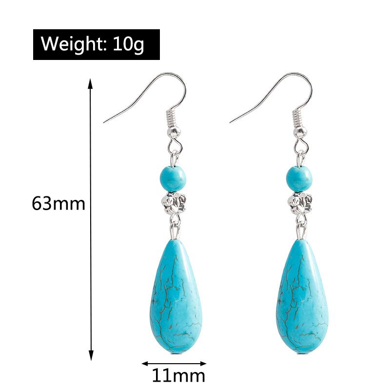 Pendientes largos de gota de agua turquesa bohemios de aleación de metal con personalidad creativa_voghion.com