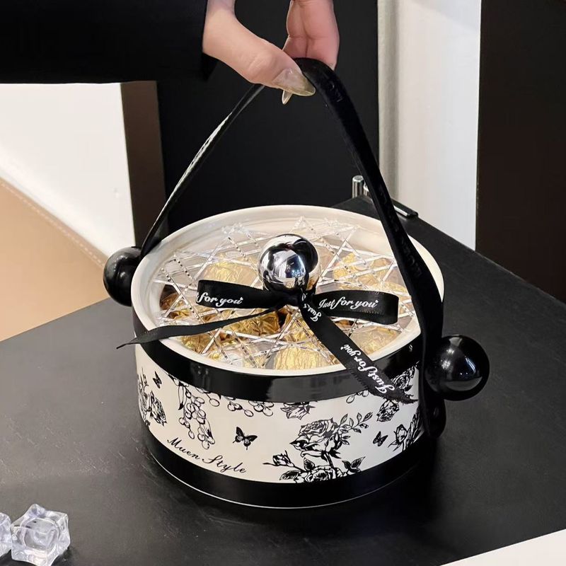 Cestino per la frutta in ceramica con coperchio in acrilico e manico in pelle: vassoio moderno per snack, tavolino da caffè, bancone della cucina e arredamento da sala da pranzo_voghion.com