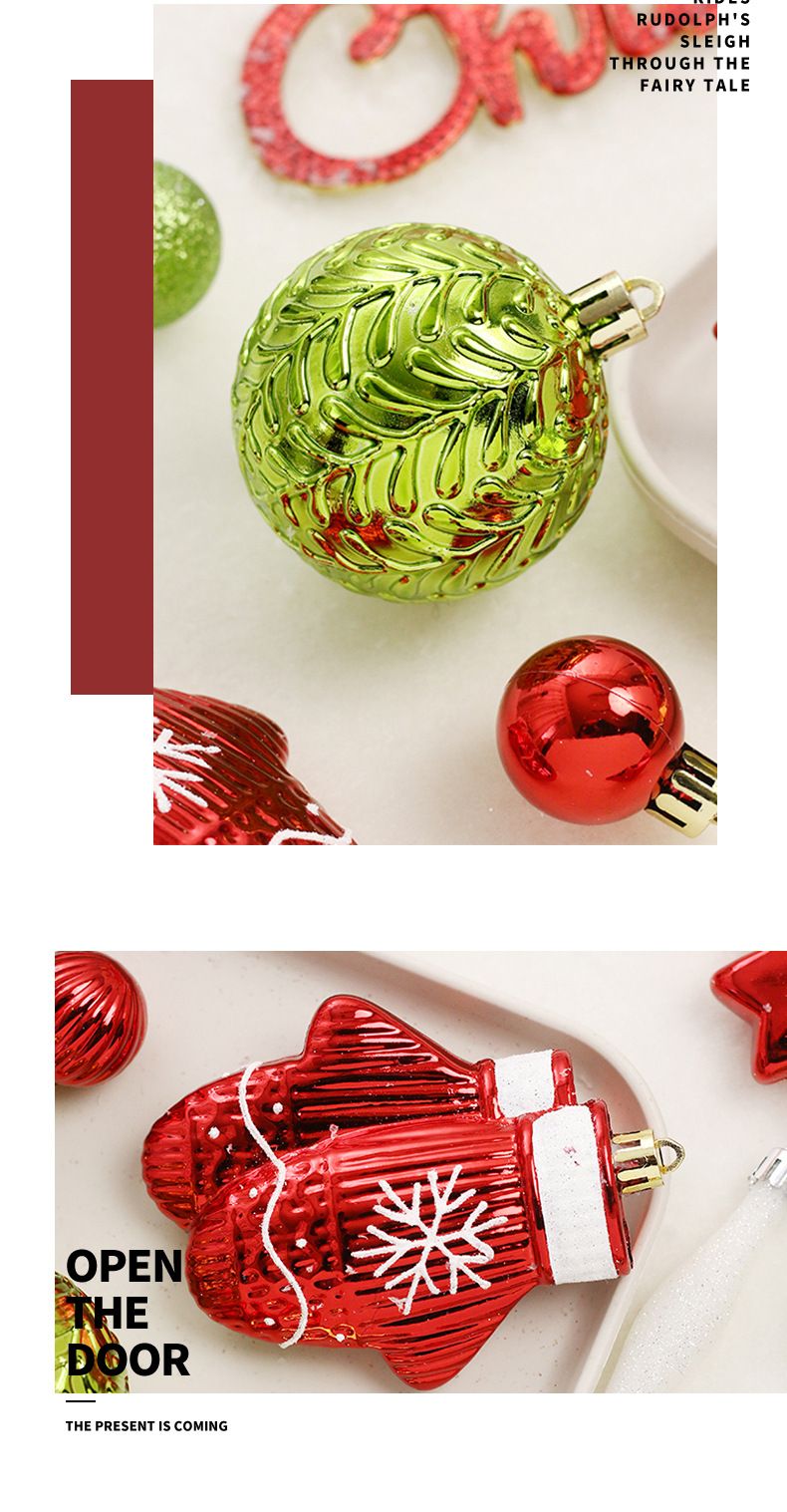 Christmas Hand-Painted Ornament Set - Red Green & White Hanging Balls With Tree Topper Star Modern Holiday Decor For Festive Tree_voghion.com
