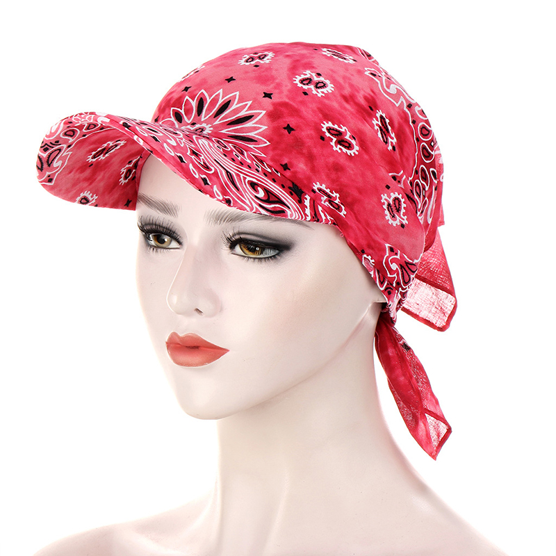 Women Scarf Cap Hedging Flower Printed Bandana Baseball Cap With Brim Sunshade Hats Candy Color Summer Outdoor Head_voghion.com