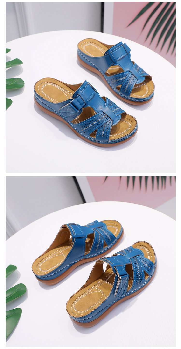 Damen-Keilabsatz-Hohlsandalen für Damen, Retro-Mode, Ein-Wort-Damenhausschuhe_voghion.com