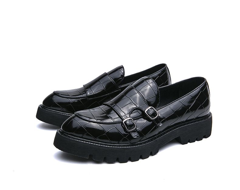 Neu Große Größe Seite Doppel Pin Schnalle Loafer Männer Patent Leder Glänzend Starke Ferse Plattform Höhe_voghion.com