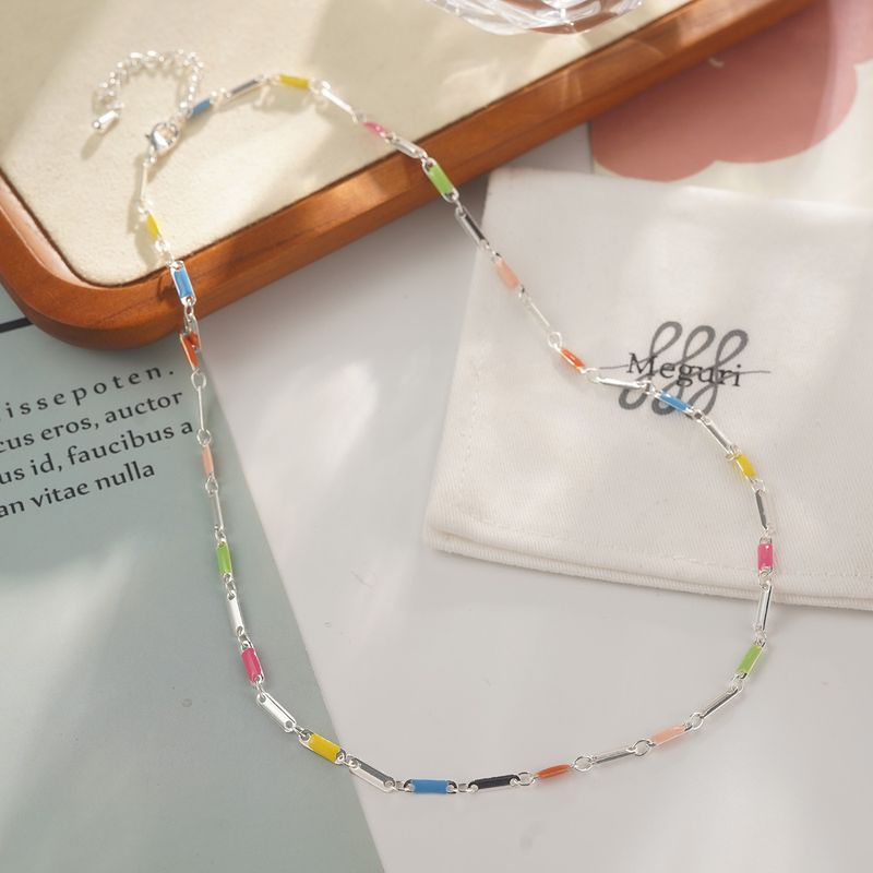 Colored Dopamine Necklace For Women, Niche Colored Oil Drop Stacking Design Double Layer Beaded Necklace For Women_voghion.com