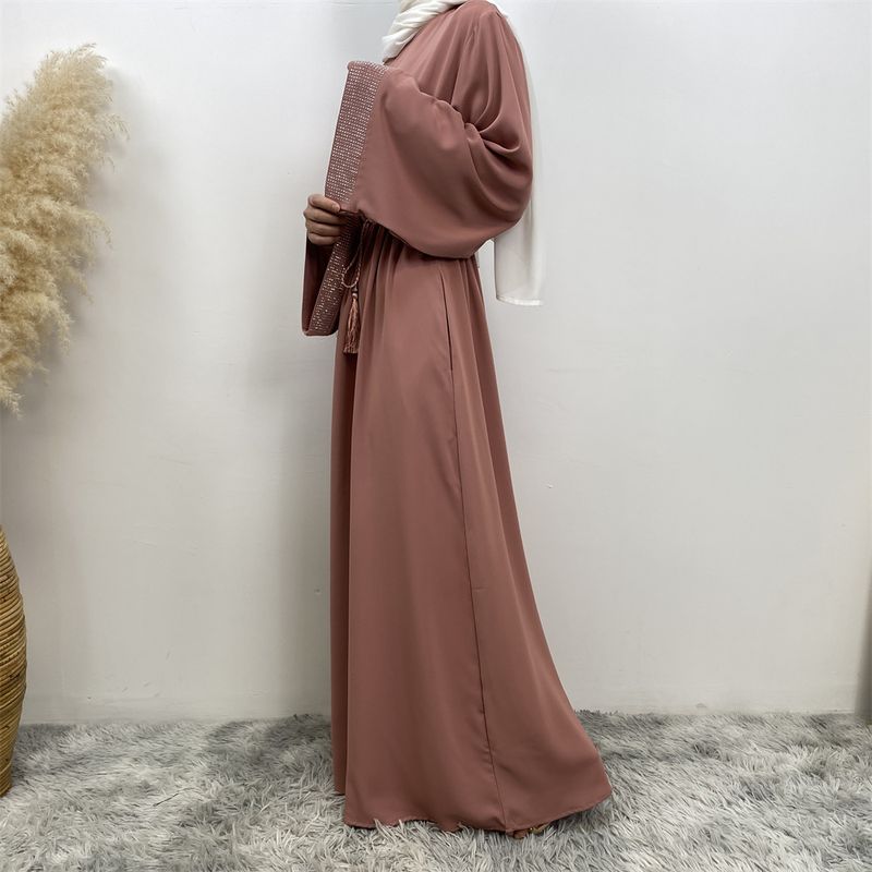 Ramadan moslim vrouw jurk vooraan rits verborgen riem Dubai abaya mouwen met zilveren rand ontwerp Marokkaanse kaftan koninklijke vrouwen rood_voghion.com