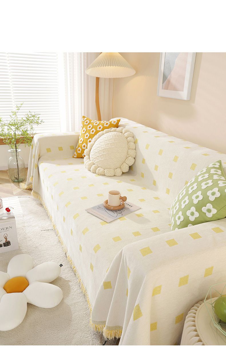 Wendbarer Sofabezug aus nordischem Chenille – doppelseitig, rutschfest, kariertes Design für Anbausofas (mehrere Größen und Farben)_voghion.com