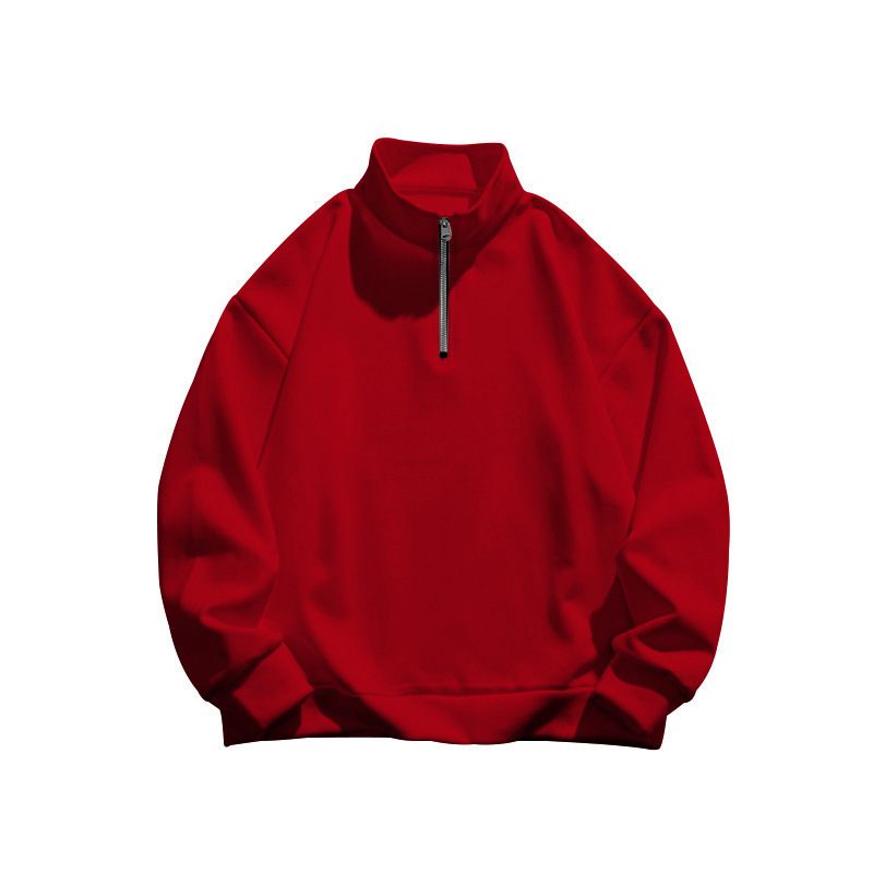 Felpa da uomo con collo alto e cerniera a un quarto - Pullover foderato in pile dalla vestibilità comoda per un look casual e sportivo (bianco, nero, cammello, rosso, vino, albicocca)_voghion.com