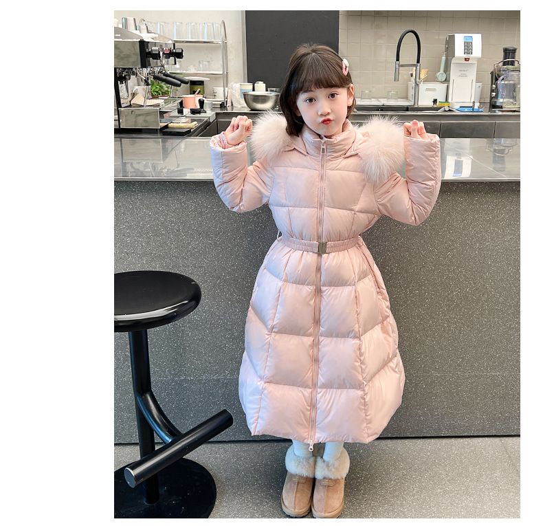 Piumino lungo invernale per bambine con cappuccio in pelliccia sintetica per mamma e bambini – Giacca calda foderata in pile per bambine, capospalla elegante e comodo (rosa/nero, 120-170 cm)_voghion.com