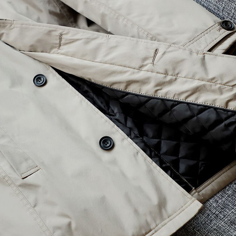 Men's Waterproof Windproof Quilted Long Coat With Stand Collar Winter Warm Trench Coat For Casual Outwear (Khaki, Black, Navy, Gray)_voghion.com