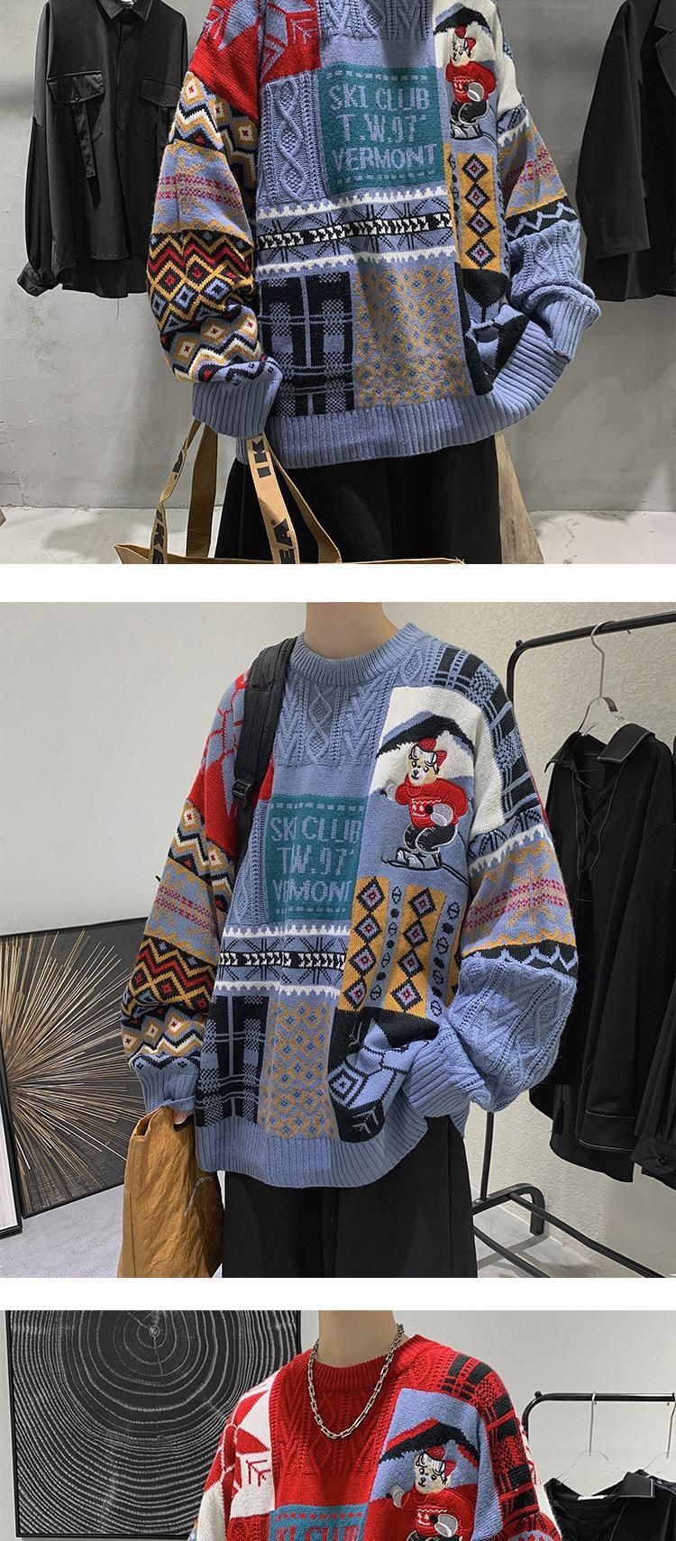 Petit ours pull col rond homme paresseux décontracté automne et hiver Couple tricot mode_voghion.com