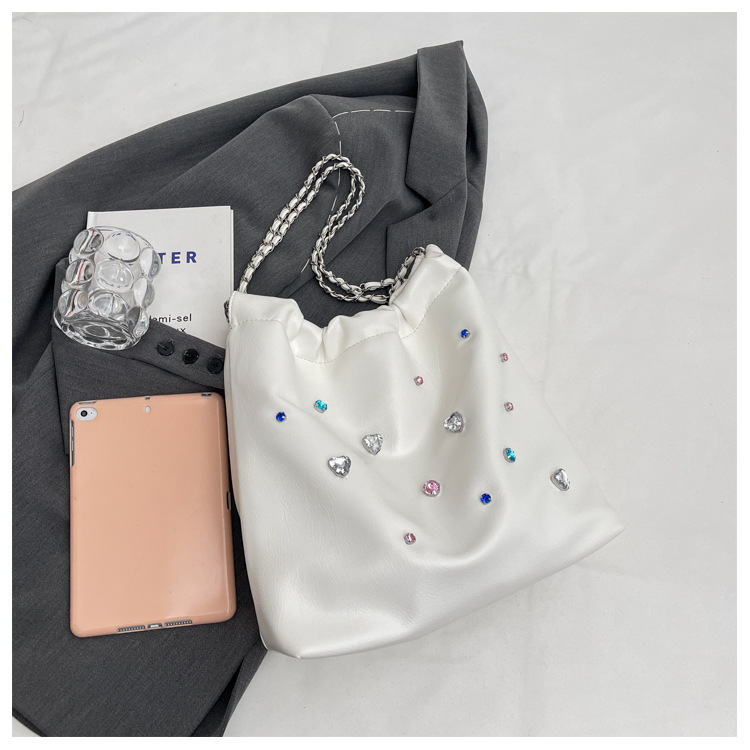 Bolso de basura con cadena para mujer, bolso de hombro sencillo que combina con todo, lleno de diamantes, bolso de mano de alta gama, 2023_voghion.com