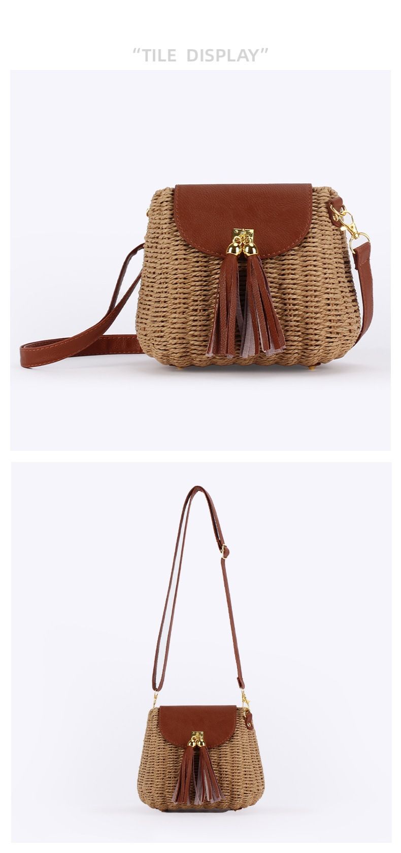 Borse da donna, borsa da viaggio, per le vacanze, per il tempo libero, da spiaggia, nuova, piccola, in rattan, fresca, di colore puro, borsa intrecciata fatta a mano, piccola borsa a tracolla intrecciata_voghion.com