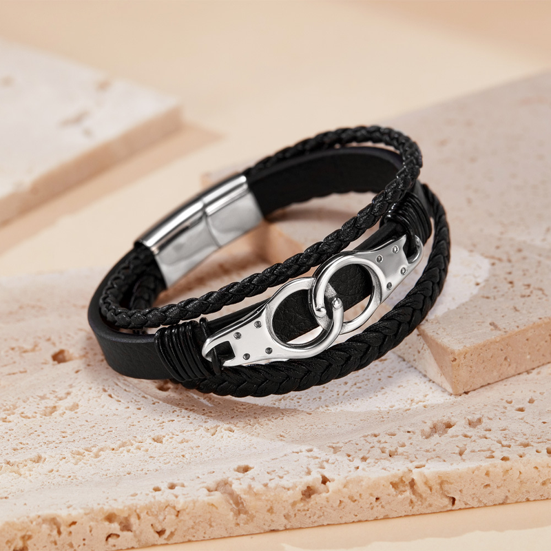 Bracciale in pelle da uomo con cordino in pelle intrecciata multistrato fatto a mano_voghion.com