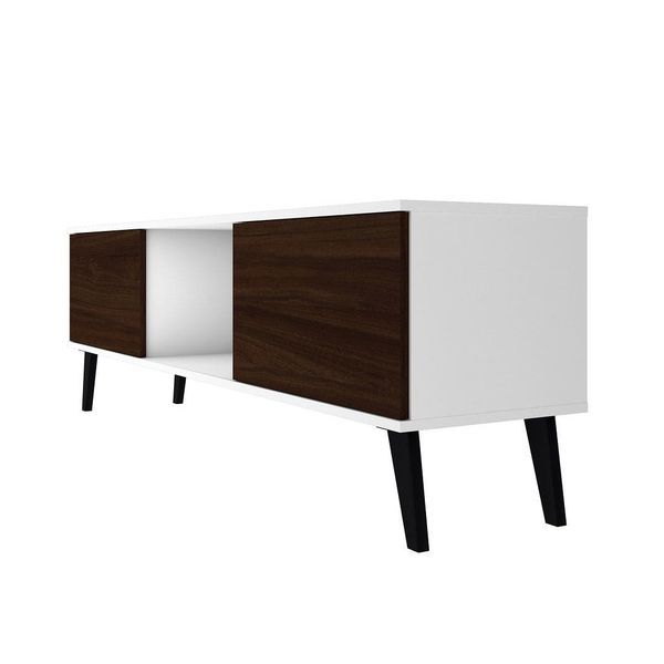 Manhattan Comfort Doyers 62.20 Mid-Century Modern TV Stand In White And Nut Brown_voghion.com