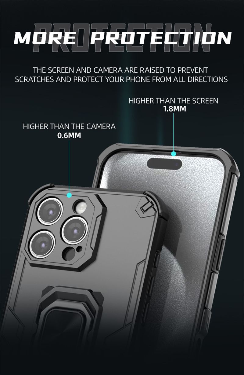 Anti Shock Armor Phone Case For Iphone 16E 16 15 14 13 Pro Max Iphone16 Plus Car Magnetic Holder Kickstand Back Cover_voghion.com