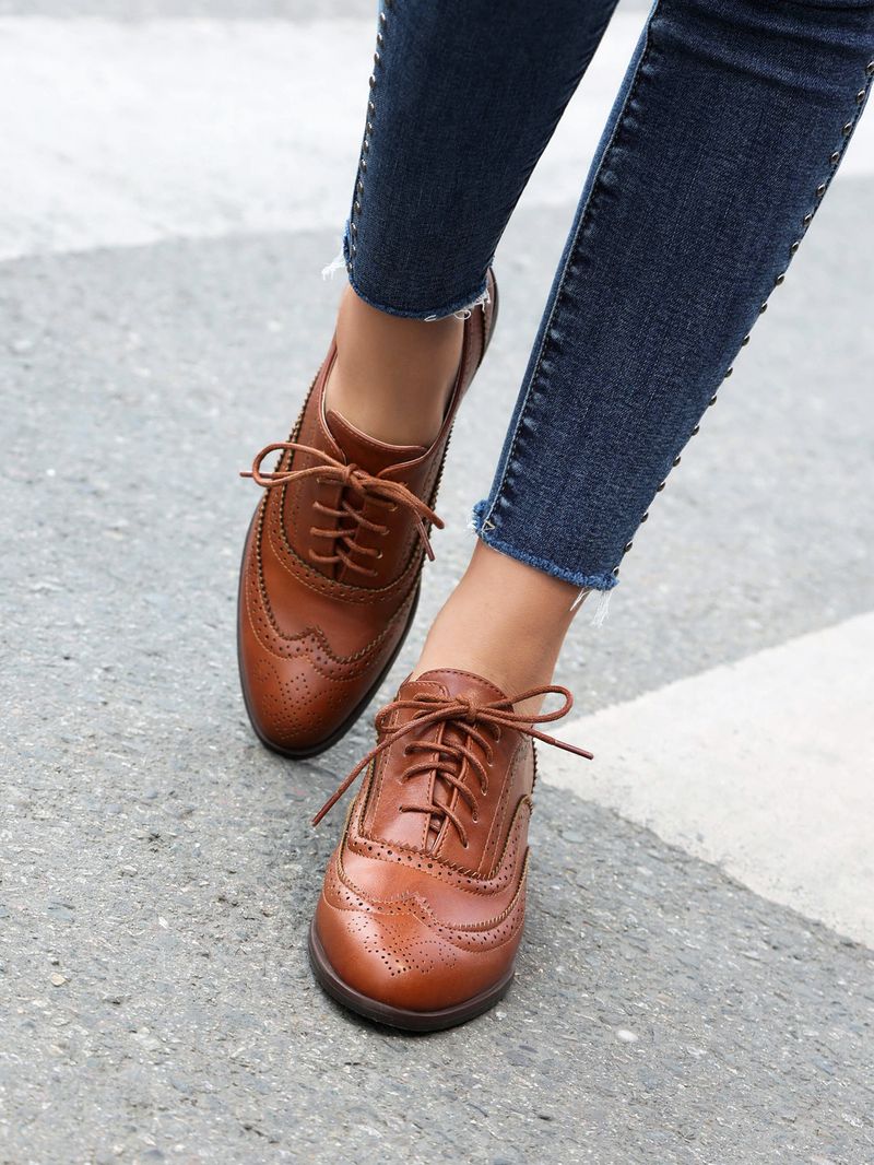Plus-size lente enkel schoenen vintage Britse kleur contrast Braddock diepe veterschoenen damesschoenen_voghion.com