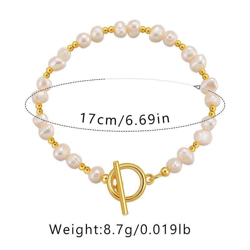 Naturlig ferskvannsperle uregelmessig høykvalitets elegant håndlaget armbånd kobberbelagt K ekte gull OT-spenne søte smykker_voghion.com
