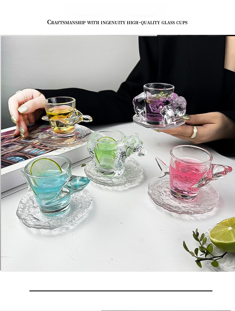 High-Value Animal Personality Bar Home Ins Style Niche Design And Saucer Set Transparent Relief Glass Cup_voghion.com