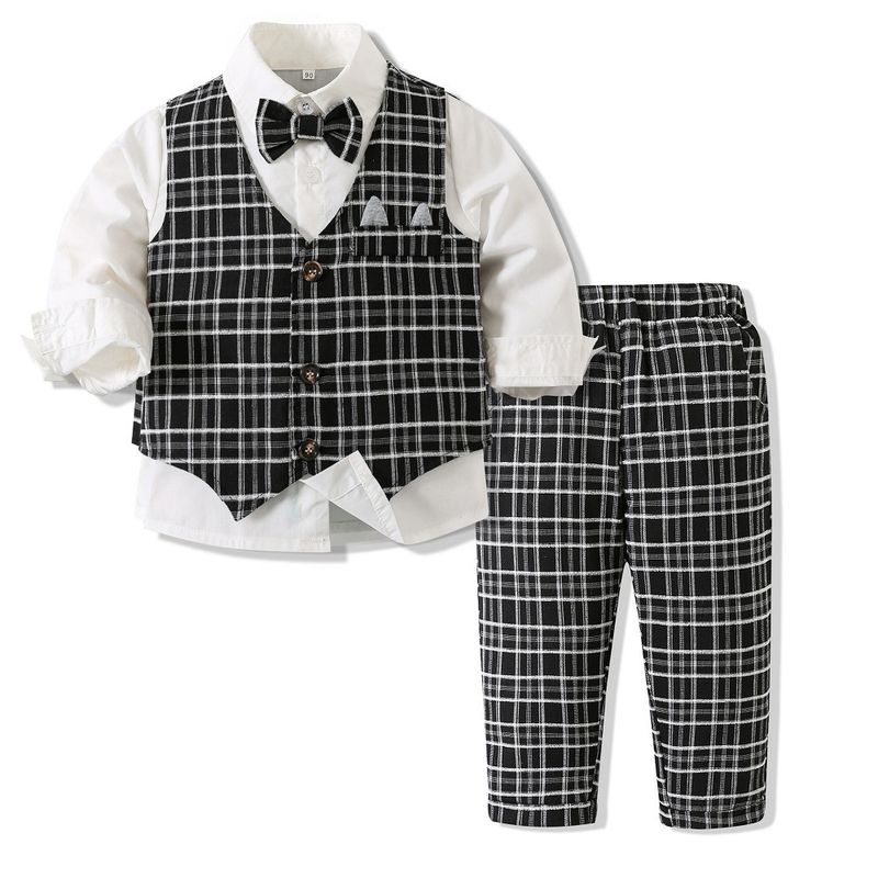 Kinderkleid im britischen Stil, Jungenanzug-Stil, kleine und mittelgroße Kinder, langärmeliges Hemd, Weste, Performance-Kostüm, Kinderkleidung_voghion.com