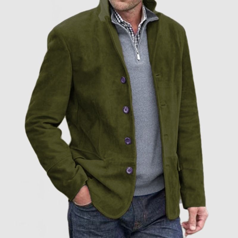 « Veste décontractée rétro en daim pour homme – Manteau léger d'inspiration vintage – Kaki/Noir/Vert armée »_voghion.com