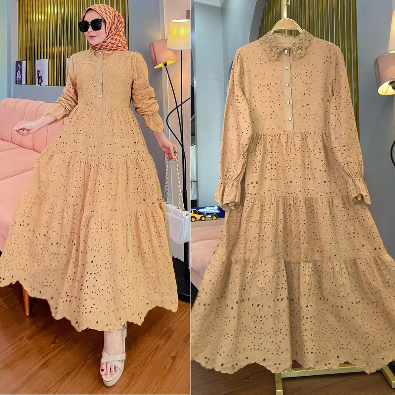 Abito in pizzo cavo ricamato da donna musulmana indonesiana_voghion.com