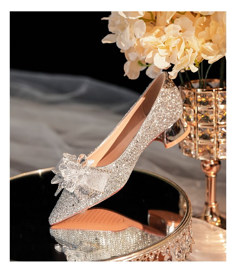 3333D-009 Scarpe da donna con tacco basso, punta a punta, glitterate, eleganti e comode, per feste di nozze_voghion.com